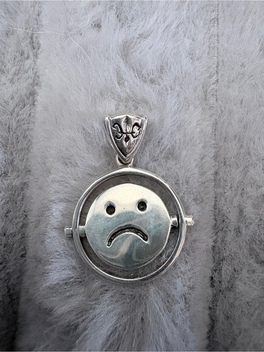 Cristi Cali Silver Sad/Happy Face Rotating Pendant Necklace - Women Jewelry